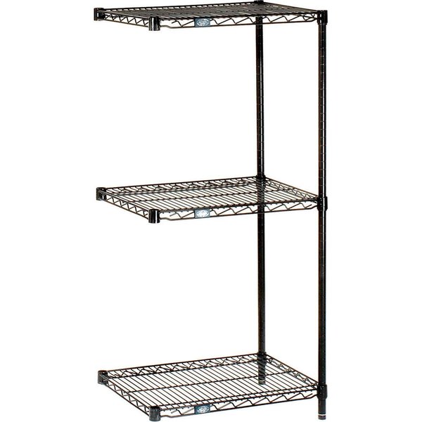 Nexel Black Epoxy, 3 Tier, Wire Shelving Add-On Unit, 60W x 18D x 34H A18603B3